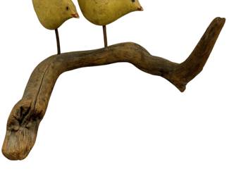 Large 2 9" Hand Carved Chicks on Driftwood 17x17x20" Wood 