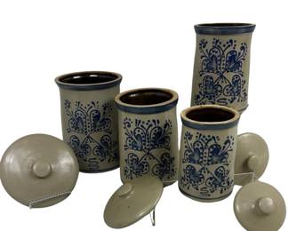 BBP Studio Pottery Salt Glazed Canister Set Cobalt Blue Stoneware Beaumont Broth