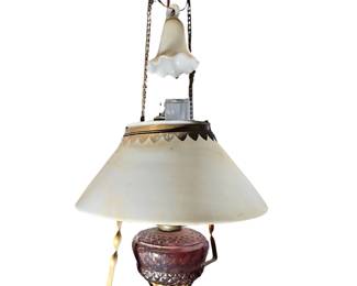 Ceiling Light Victorian Hanging Lamp Cranberry Lamp Milk Glass Shade Smoke Bell