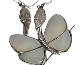 Laurel Burch Bird Parrott Cockatiel Earrings & MOP Butterfly Pin