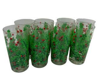 Set of 8 Georges Briard Holly Pattern Highball Glasses Holiday Party Bar