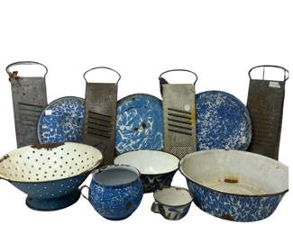 Marbled Graniteware Enamelware Pans Strainer Bowl & More