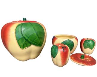 Vintage Hull Pottery Apple Cookie Jar Sugar Bowl Lids Salt Pepper Shakers