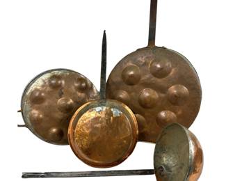 Large Copper Ladle Pans Tinker Repairs Wrought Iron Handles Primitive Kitchen