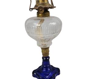 Antique 19th Century Cobalt Glass Oil Lamp