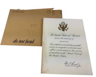 Presidental Memorial Certificate with John F Kennedy JFK Signature Sept 19 1962/3