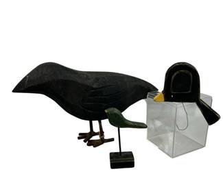 15x11" Rustic Black Bird Crow Raven Wood Carved Steel Legs