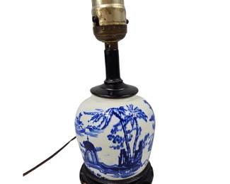 Antique Ginger Jar Blue & White Ceramic Made Into Lamp Electric