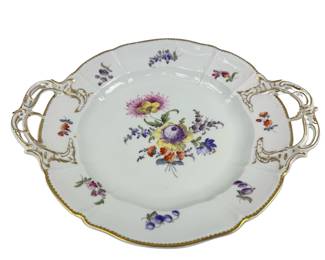 14" Antique Nymphenburg Koniglich Porcelain China Platter Ornate Handles Floral 
