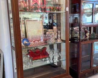 LIGHTED WOOD FRAMED CURIO CABINETS