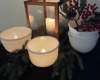 All aglow Milkglass Bowls With Glass And Wood Showcase Box