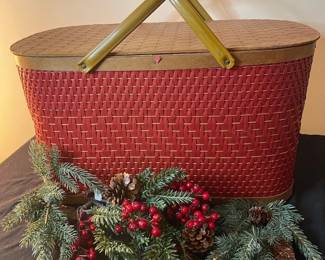 Gorgeous Vintage Woven Red Picnic Basket