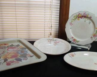 Floral Design Plates And Decorative Tray Set 
