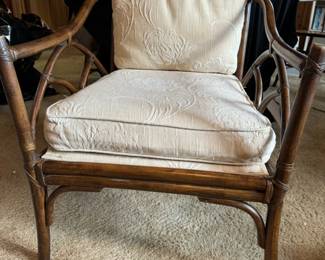 Cream Fabric Ratan Arm Chair 