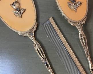 Vintage Mirror, Brush, And Comb Set