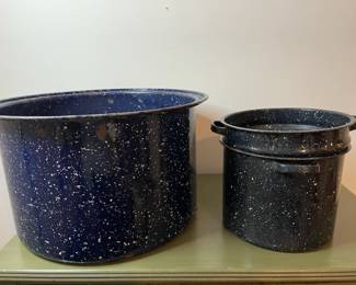 Black And Blue Speckled Enamelware Lot