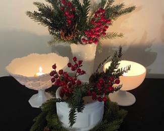 Milk Glass Pedestal Bowls And A Vase 