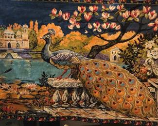 Vintage Velvet Peacock Wall Tapestry 