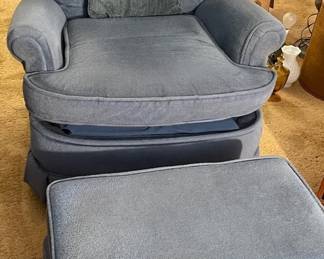 Blue Upholstered Chair And Ottoman