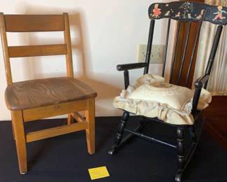 2 Vintage Childrens Chairs And Rocker