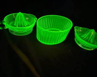 Uranium Glass Dish And 2 Juice Bowls