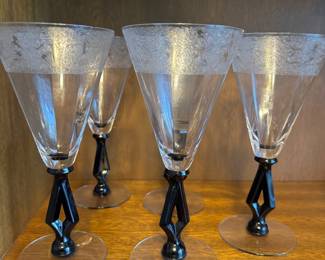detail on the fabulous black stemware deco era 