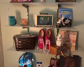 fun retro box purses, parrot lamp, and fun little radios 