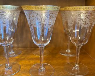 Antique VIntage etched and gilded stemware 