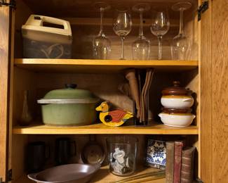 Club Aluminum dutch oven, misxer and beautiful gold rimmed stem ware