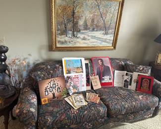 beautiful sleeper sofa in remarkably good condition, nice neutral colors to fit in most any room! Priced to sell! On the sofa is EPhemera from the area and other places 