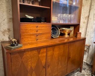 Gorgeous custom made MCM china hutch, the detail on the inlaid design is gorgeous