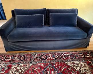 Sixpenny Elias 84" slipcovered sofa.  Cotton Velvet "Star Sapphire" slipcover plus replacement slipcover.