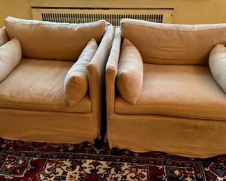 Sixpenny "Gabriel" Slipcovered Chair.  Cotton/Linen blend cover in Sweet Potato.  Replacement covers available.