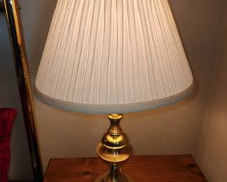 Two White Shade Brass Lamps. 