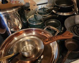 Revereware and other pots and pans. 