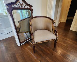 Stunning Maitland-Smith Hand Carved Mahogany Empire Swan Chair