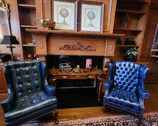 Leather Tufted Wing Back Chairs