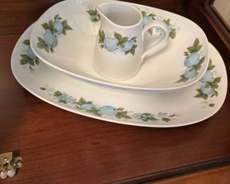 Noritake Blue Orchard 10” Oval Serving Bowl, 13 3/8” Platter, 3 3/4" Creamer
