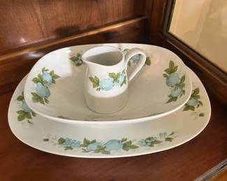 Noritake Blue Orchard 10” Oval Serving Bowl, 13 3/8” Platter, 3 3/4" Creamer

