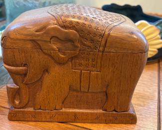 Carved Wood Elephant Cigarette Case
