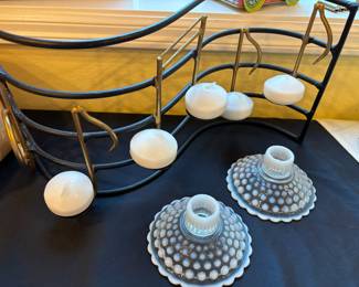 Musical Notes 5 Tea Light Candle Holder, Pair of Moonstone Hobnail Candle Stick Holders