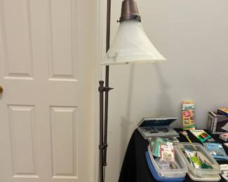 Copper Tone Bridge Floor Lamp, Calligraphy Set