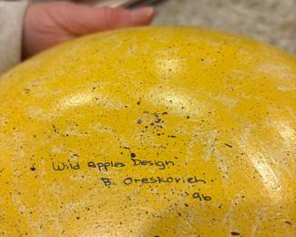 1996 Hand Painted Mixing Bowl Wild Apples Design B. Oreskovich