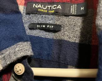 Nautica Red, Grey, Blue Plaid Button Up Shirt - Size Medium