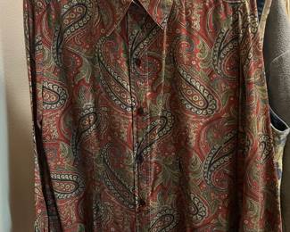 Liz Claiborne Women's Button Up Shirt with Red Paisley Design
