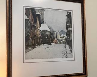 Framed & Matted Etching of Kitzbuhel by  Luigi Kasimir
