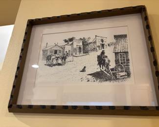Framed & Matted Pen Drawing Print "Old Great Falls" by O.G. Beltzer