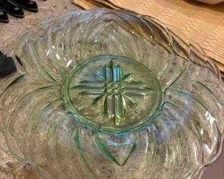 Tiara Green Glassware Plate with Lotus Lilly Pattern