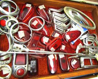 vintage hood ornaments and red glass tail lights