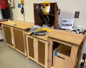 Dewalt 12" Compound Miter Saw with custom made cabinet and hose.